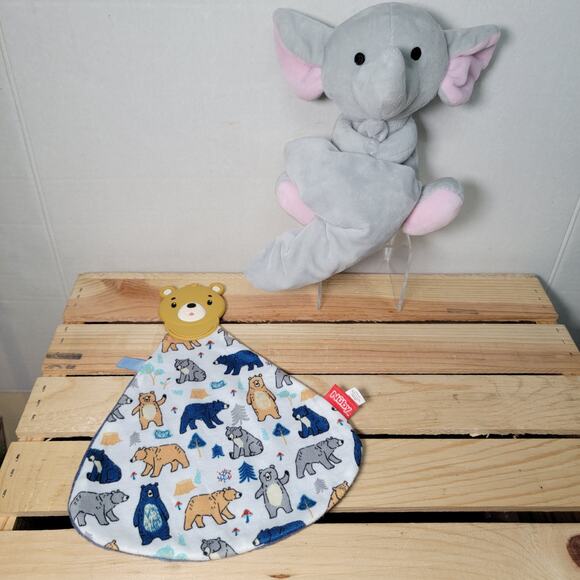 Set of 2 Infant Toys: Elephant Plush & Nuby Blankie w/ Silicone Bear Teether - Picture 1 of 7